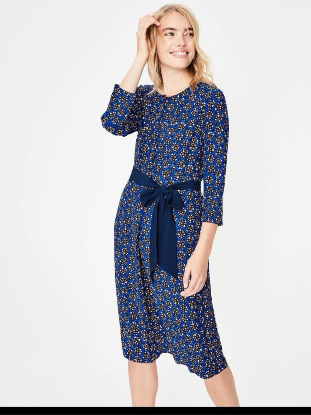Boden Cobalt Starry Ottilie Dress Waist Tie Sz 8